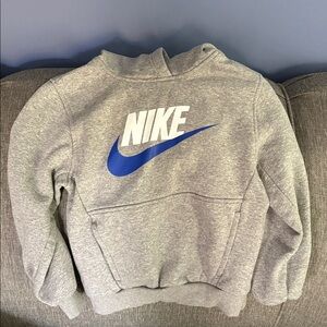 Nike Heather Gray Hooded Sweatshirt with Blue Swoosh